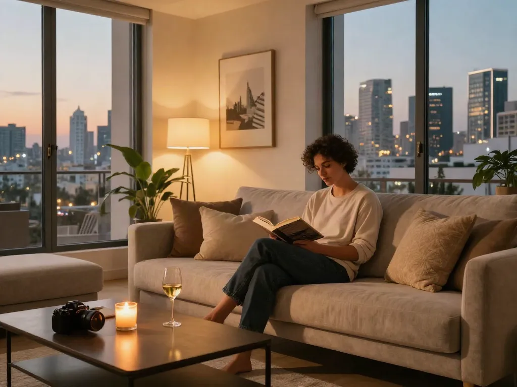 Explore דירות דיסקרטיות בתל אביב with a luxurious living space design, upscale furnishings, and a cozy atmosphere.