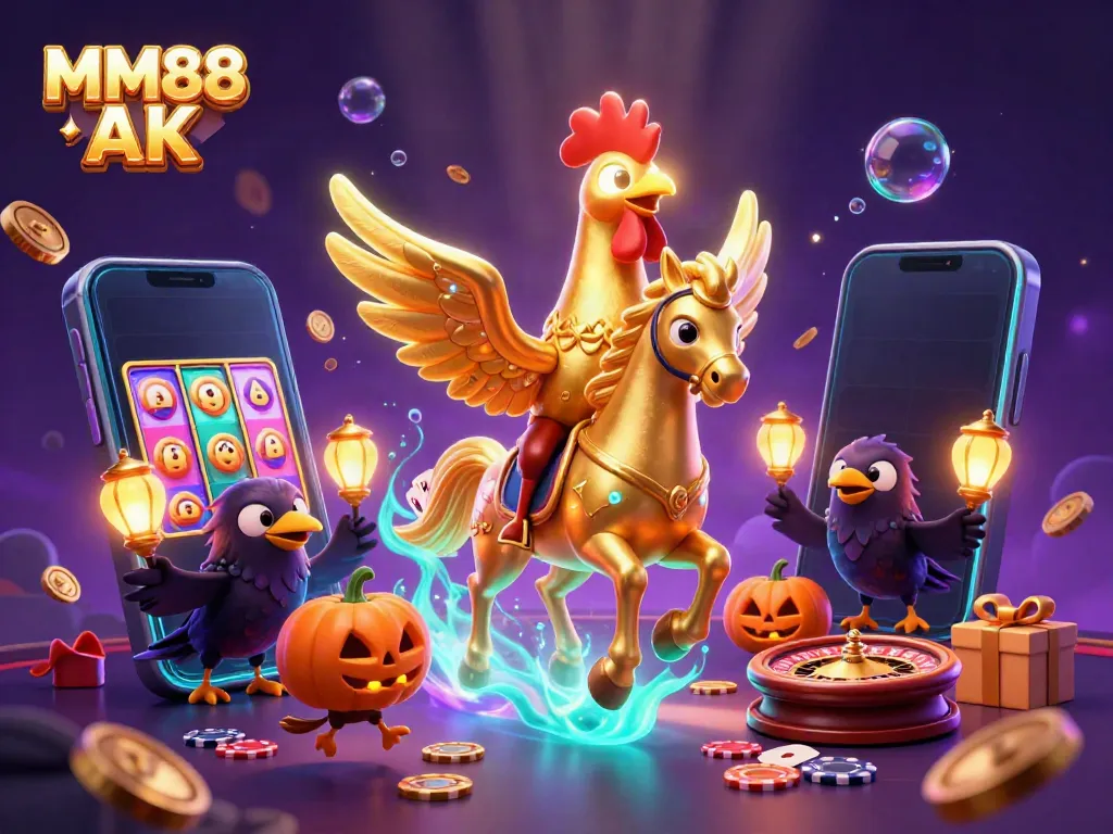 Engage with the vibrant MM88 AK casino scene featuring extraordinary gaming elements and characters.