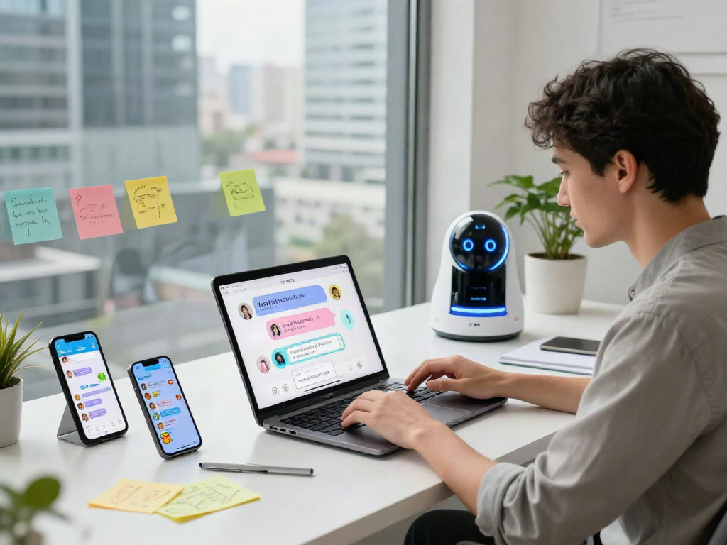 Engaging with ai nsfw chat on laptop in a vibrant tech workspace