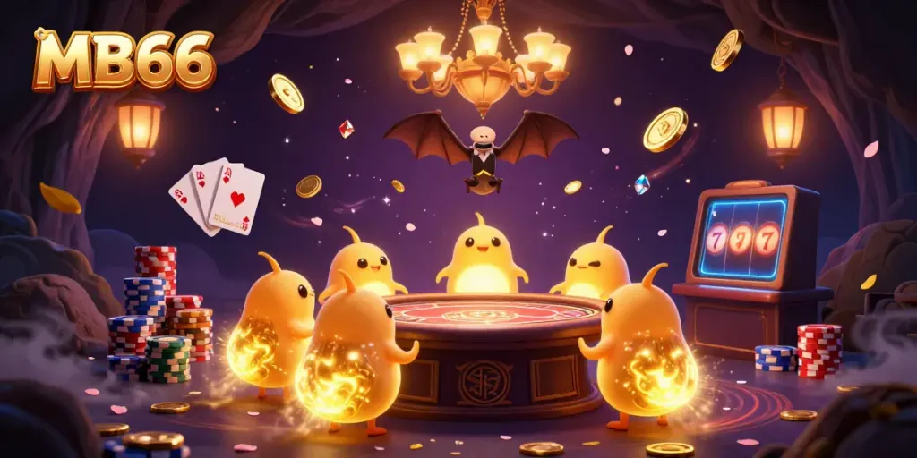 Experience the excitement of MB66 with glowing glowworms lighting a vibrant casino scene.