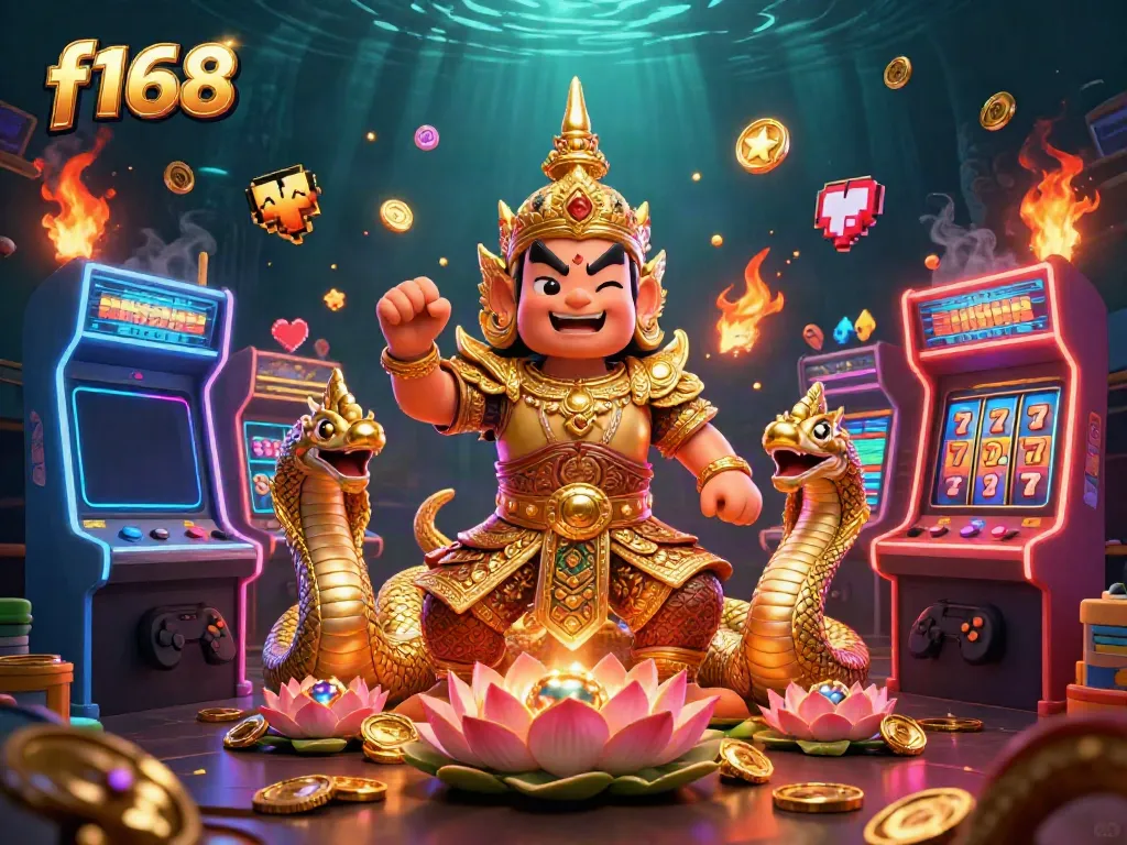 Experience the thrill of f168 casino with a vibrant 3D illustration showcasing colorful characters and gaming elements.