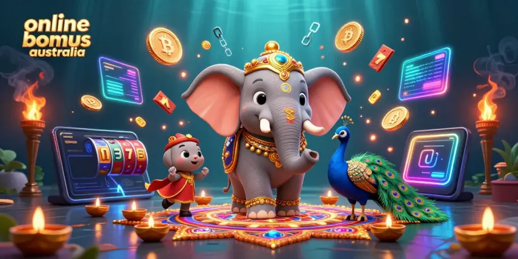 Engage with exciting online casino bonuses Australia in vibrant 3D illustration featuring dynamic characters and game elements.